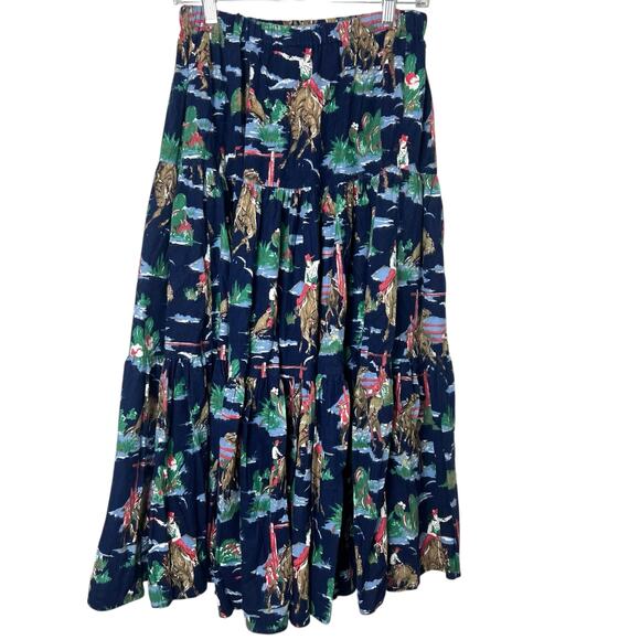 Vintage Contempo Casuals Cowboy Western Long Tiered Maxi Skirt Cotton Flannel - Picture 10 of 10